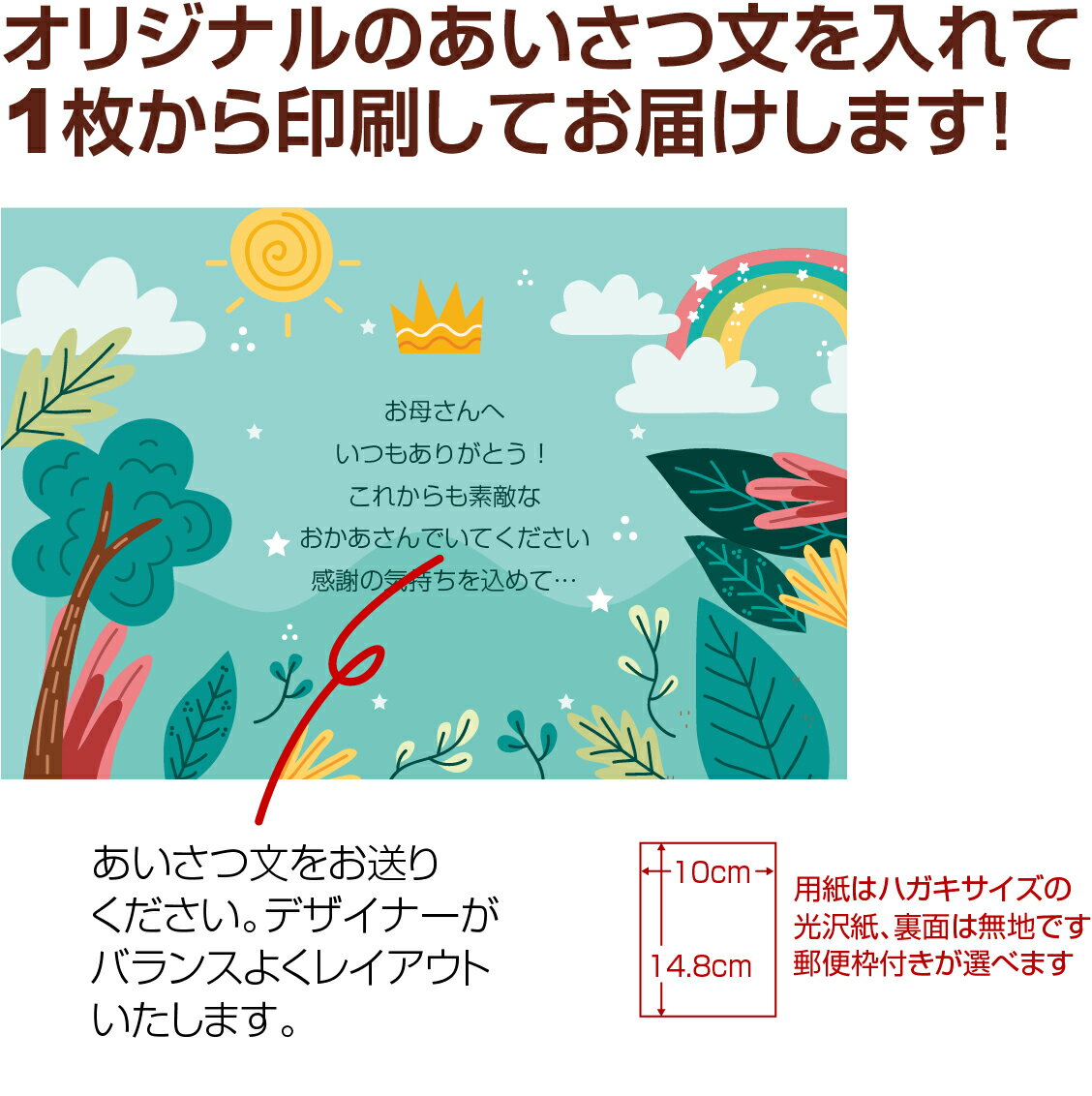 【あなたのあいさつ文を入れて1枚から印刷OK】サンクスレター 母の日 カード ギフト プレゼント グリーティング 誕生日 贈り物 感謝 父の日 メッセージカード オリジナル 出産報告 出産内祝い 結婚内祝い 快気内祝い お祝い お返し おしゃれな 挨拶状 バースデーカード