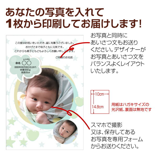 【あなたの写真とあいさつ文を入れて1枚から印刷OK】 写真入り 10枚セット 送料無料 オリジナル メッセージカード 出産報告 出産内祝い 結婚内祝い 快気内祝い お祝い お返し おしゃれな 挨拶状 バースデーカード 3