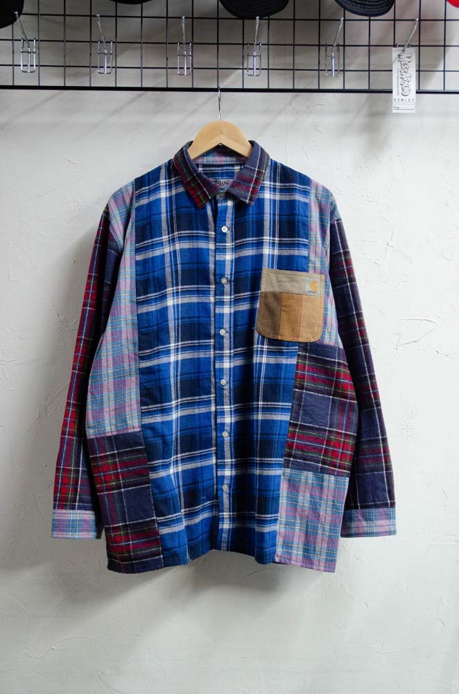 [ PROPA9ANDA ] BADDA CHECK NEL shirts -Used Remake- (blue)
