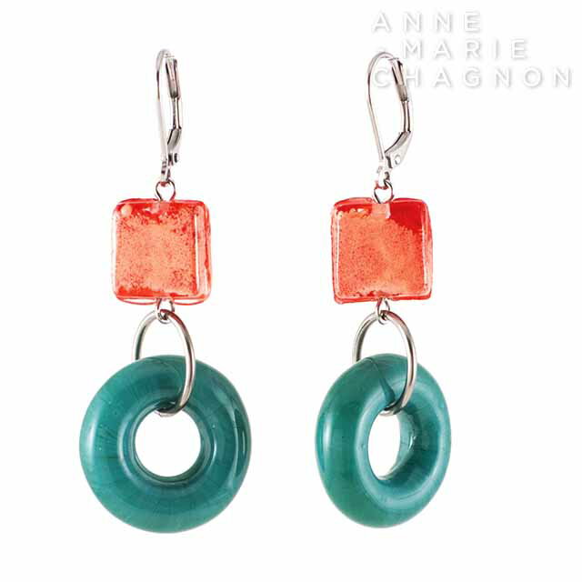 【人気スタイル】シンプル デザイン ピアス イヤリングに変更できる 金属アレルギーを起こしにくい素材でお肌にやさしい アンマリーシャニョン ブランド レディース ターコイズ ブルー 青 青緑 レッド 赤 オレンジ 丸 四角 ガラス インポート N°25コレクション