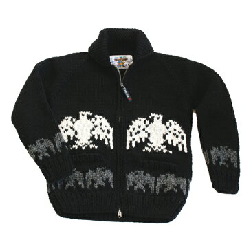【送料無料】【今売れてます！】【ブラックカウチンセーター/メンズ&レディース】世界有数カウチンブランドKANATA(カナタ)が紡ぐ伝統の一着。手編みでしっかり編みこんだ、カナダ製オリジナルイーグル柄(鷲柄)カウチンセーター