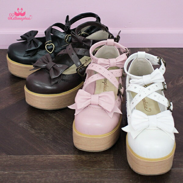メタモルフォーゼ木底風リボンシューズ【ロリータファッション ロリィタ】S M L LL 3Lのサムネイル