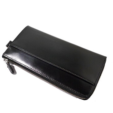 5【新品】【ビジネスOK】コードバン ハーフラウンドジップ 長財布 小銭入れ付き 黒 ナチュラルブラック コードヴァン