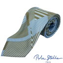 【新品◆イタリア製】Blu Stella ブルーステラ ネクタイ 幾何学模様 シルク プリントサックスブルー系×ダークベージュ系 310