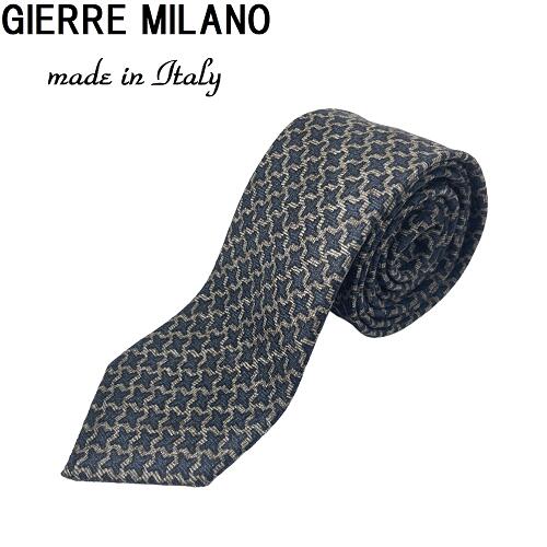 【未使用◆イタリア名門】【ハンドメイド】GIERRE MILANO ジエレ ミラノ ネクタイ ウール 毛 紺 茶ダークネイビー系×ブラウン系×ベージュ系 GM303
