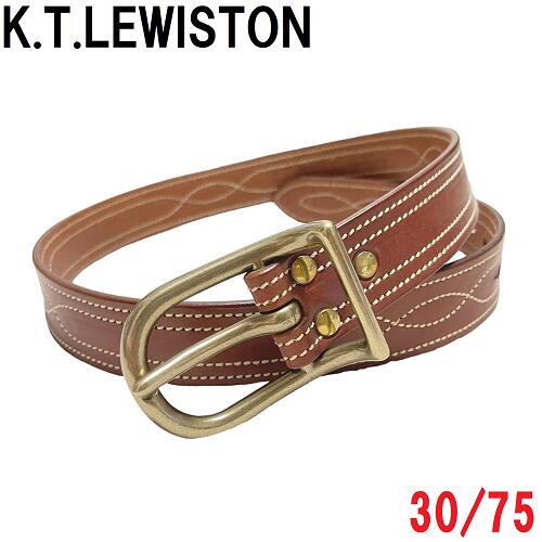 【未使用◆ALDEN代理店】KTルイストン 肉厚レザー ステッチ ベルト 茶 ブラウン 30/75 XS / K.T.Lewiston / アメカジ