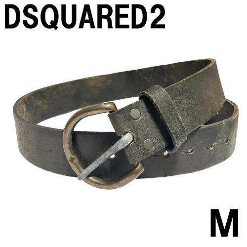 【イタリア製】DSQUARED2 バックル ベルト M デストロイ加工 黒～焦げ茶 レザー 本革 ディースクエアード D2