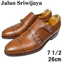 Jalan Sriwijaya ダブルモンク 71/2 26cm 茶 ブラウン ストレートチップ 革靴 ジャランスリウァヤ ジャランスリワヤ