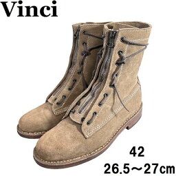 【イタリア名門◆レアモデル】vinci ヴィンチ スエード ファイヤーマンブーツ 42 26.5～27cm くすんだベージュ系 9ホール プレーントゥ