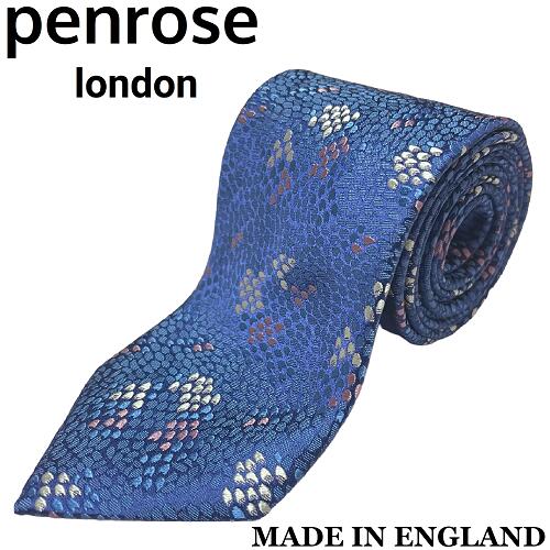 【未使用◆英国製◆リッチな光沢感】Penrose ペンローズ シルク ネクタイ花びらモチーフ ネイビー ブルー シルバー ピンク 紺 青 銀 8