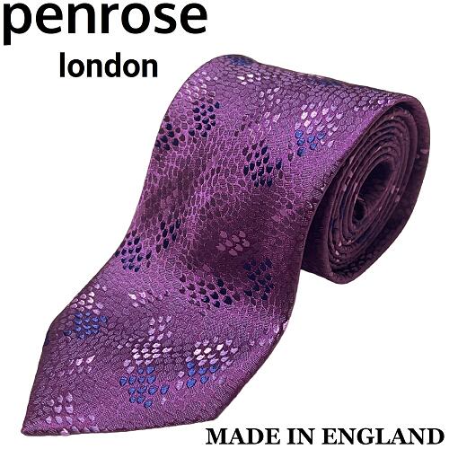 【未使用◆英国製◆リッチな光沢感】Penrose ペンローズ シルク ネクタイ 花びらモチーフ パープル ネイビー ライトパープル 紫 紺 薄紫 ピンク 26