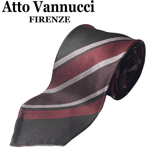 【新品】Atto Vannucci アット ヴァンヌッチ ストライプ ネクタイ ダークグリーン ダークレッド ダークブラウン シルバー スフォデラート 21