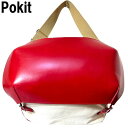 【激レア】POKIT ポキット ワンショルダーバッグ ブライドルレザー × キャンバス 赤 レッド 白 ホワイト カプセル 中古
