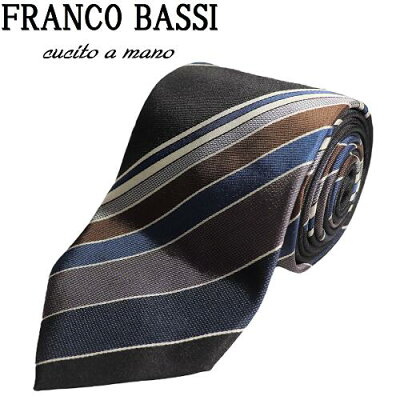 【新品◆イタリア製】FRANCO BASSI フランコバッシ ネクタイ シルク ストライプ ブラック ダークネイビー ネイビー ダークブラウン シルバー 黒 濃紺 紺 焦げ茶 銀FB425