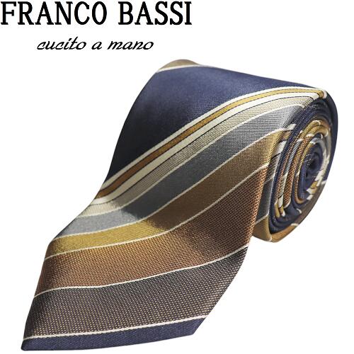 【新品・訳あり・イタリア製】FRANCO BASSI フランコバッシ ストライプ ネクタイ シルク ダークネイビー ゴールド 薄いネイビー ワインレッド シルバー 濃紺 金 紺 ボルドー 銀 FB429-2