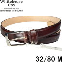 【新品・訳あり品・イギリス製】Whitehouse Cox ホワイトハウスコックスフレンチカーフレザー ドレスベルトMAHOGANY マホガニー 焦げ茶 ダークブラウン 32/80 M WHC B1859