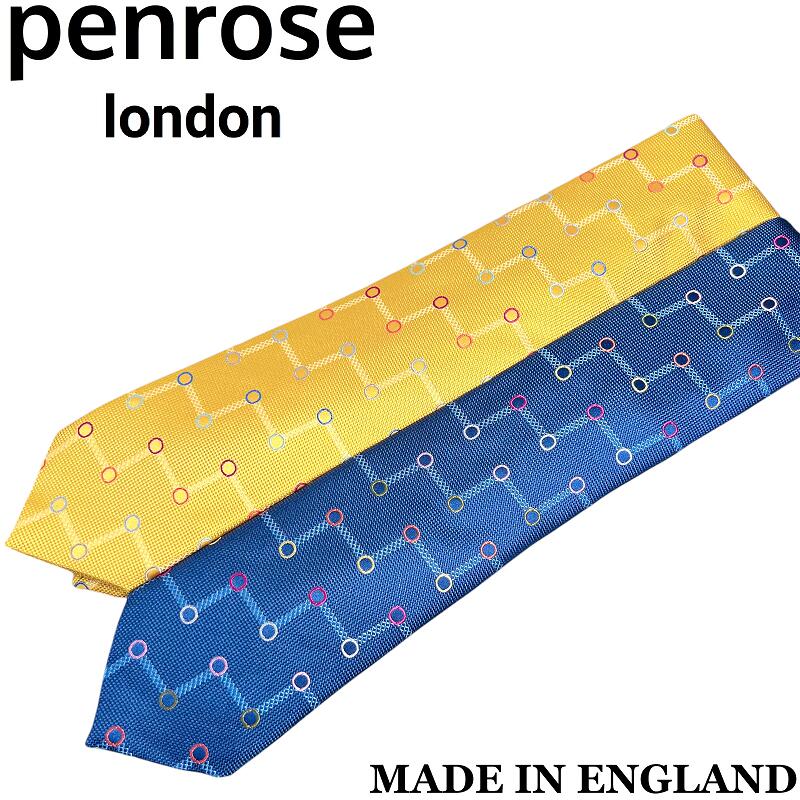 【新品／未使用】まとめ売り イギリス製Penrose london ペンローズ ロンドン シルク ネクタイ 総柄 ストライプ ドット ネイビー ゴールド マルチカラー 紺 青 金 銀
