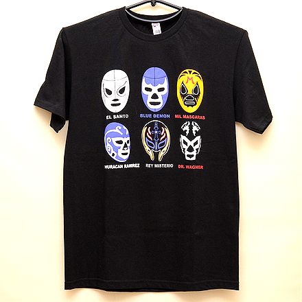 【プロレス マスク Tシャツ(L)：サント・ブルーデモン・ミルマスカラスと】メンズ 半袖 メキシコ マスクマンのサムネイル