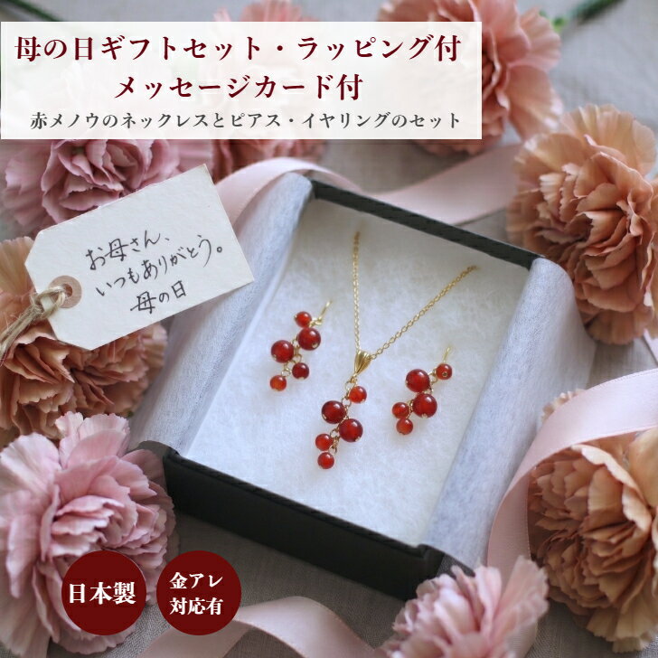 乐天商城 - ラッピング付母の日ギフトセット 赤メノウ たわわベリー ピアス・イヤリング ネックレス 母の日 入社祝い プレゼント ギフト ラッピング付 華やか 大ぶり 春 秋 冬 繊細 お出かけ　お得