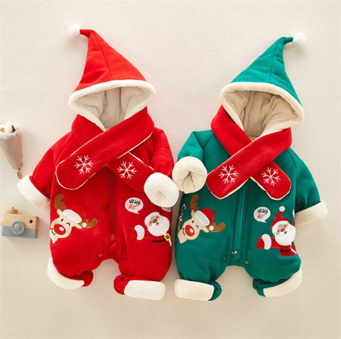 ベビーロンパースクリスマス衣装2点セット着ぐるみネックウォーマーフード付きベビー服新生児服あった..