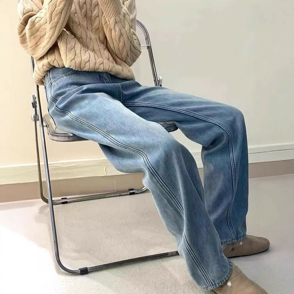 デニムパンツジーパン暖パンレディース裏起毛ジーンズワイドパンツゆったりワイドストレートハイウエストパンツ裏ボアフリース起毛ストレートパンツ暖かいストレートレッグジーンズルーズ裏フリース防寒保温あったかジーパンボトムス秋冬