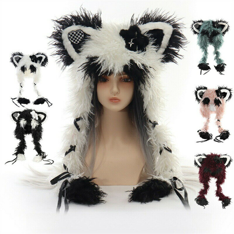 帽子パイロットキャップ被り物女の子レディース猫耳ネコふわふわもこもこリボン付きかわいい暖かい秋冬..