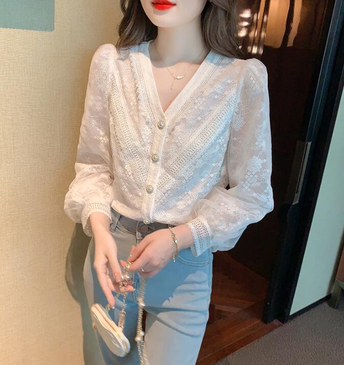長袖ブラウスレースブラウスシフォンブラウストップスvネック大きいサイズレディースフォーマルブラウスパフスリーブ通勤olオフィススタイルゆったりanytime