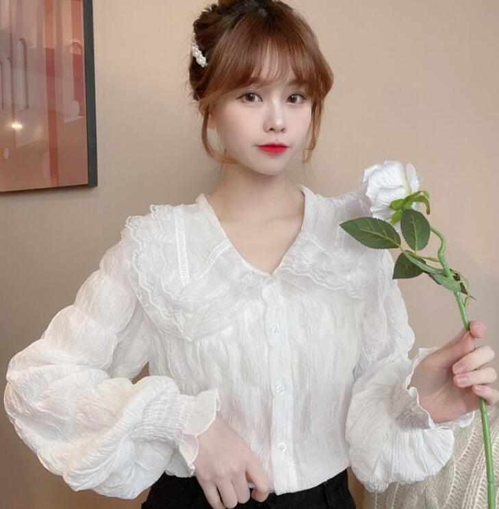 長袖シフォンブラウスシースルーパフスリーブレーストップスシャツレディースフォーマルビジネスブラウス作業着制服事務服オフィススタイル通勤olanytime