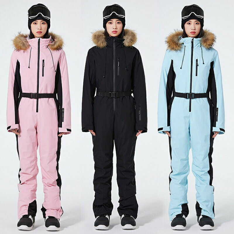 スノーボードウェアビブパンツレディースつなぎオールインワンフード付きオールインワン防水防寒保温ロ..