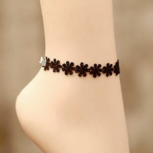 [アクセサリー:足首アンクレット]足首が細く見える足首黒レース豪華オシャレセクシーエキゾチックプレ..