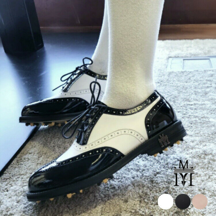 ゴルフシューズレディース韓国トラディションズおしゃれクラシッククラシックシューズハンドメイド牛革レザーリアルレザーカウレザー高級ゴルフ靴配色バイカラースパイクおしゃれ個性的珍しい派手ピンクベージュ黒