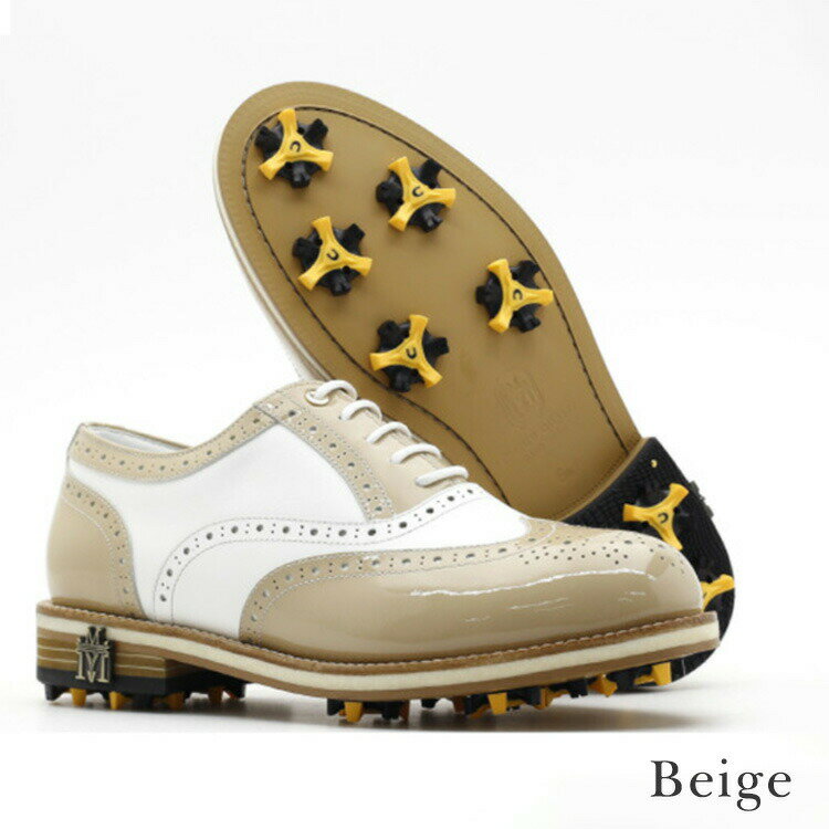 ゴルフシューズレディース韓国トラディションズおしゃれクラシッククラシックシューズハンドメイド牛革レザーリアルレザーカウレザー高級ゴルフ靴配色バイカラースパイクおしゃれ個性的珍しい派手ピンクベージュ黒