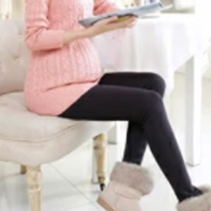 マタニティ厚手裏起毛レギンスボトムススパッツ調節ゴムボタン10分丈美脚マタニティパンツ保温防寒冷え..