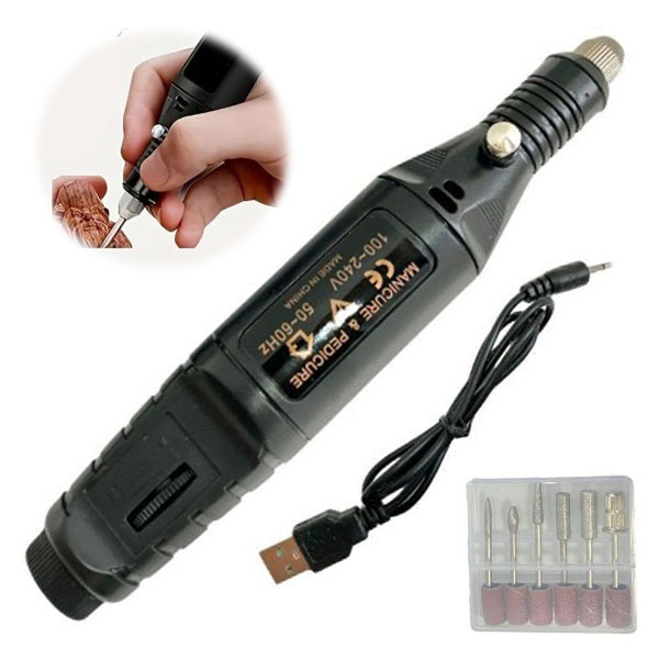 [電動ミニルーターUSB式ネイルマシンビットセット付き研磨彫刻切削穴あけバリ取りサビ落とし汚れ落とし..