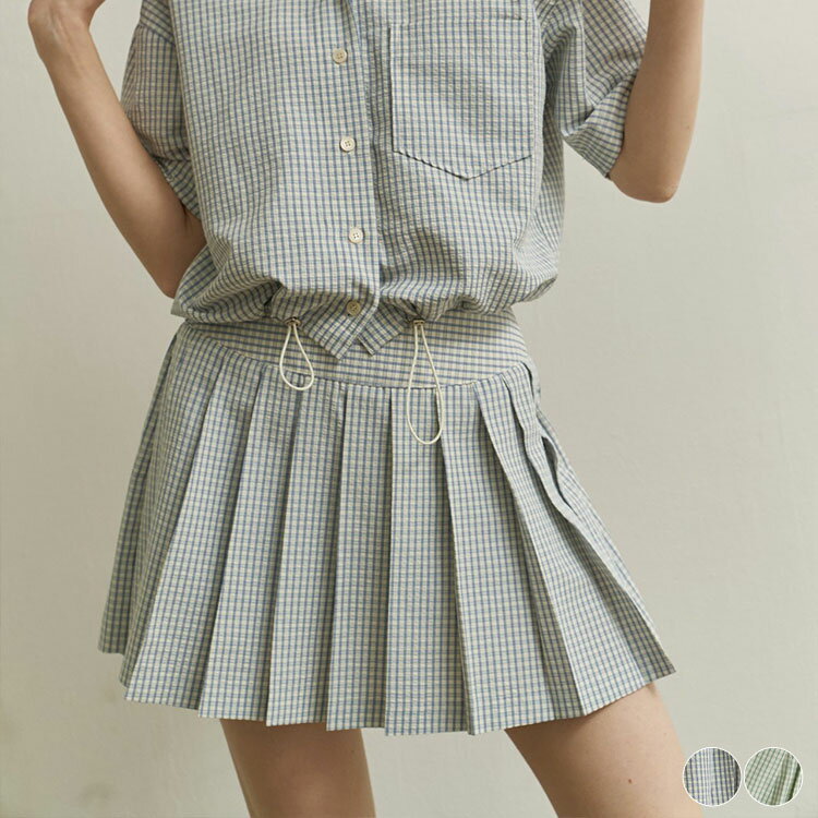 ゴルフウェアレディーススカート韓国チェック柄プリーツパステル涼しい夏春プリーツスカートブルーグリ..