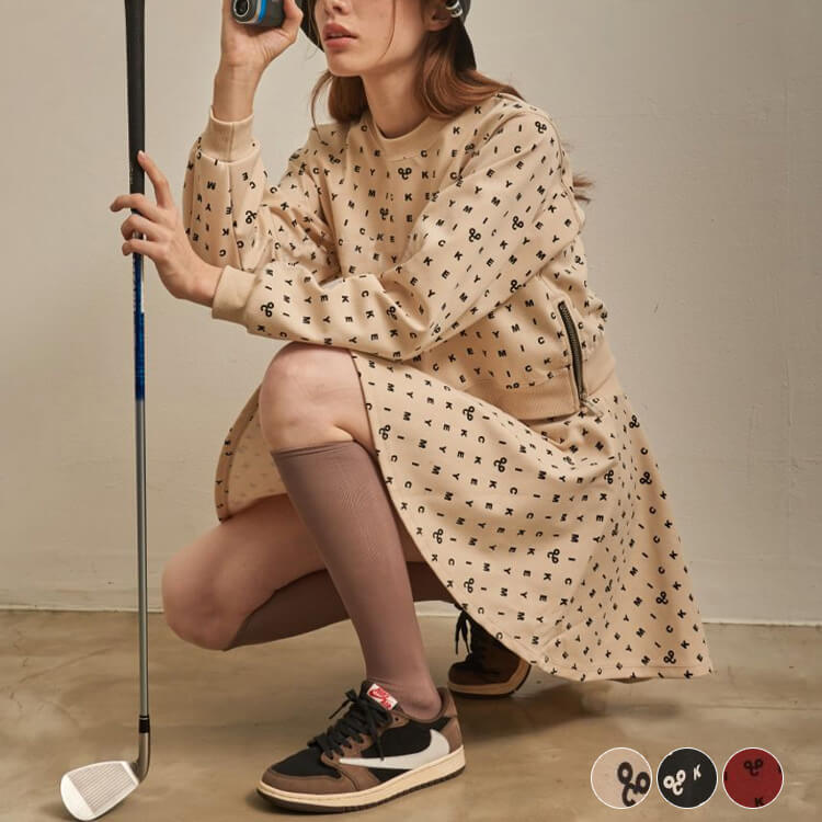 ゴルフウェアレディース韓国セットアップ長袖スエットトレーナー英字柄ショート丈ミニスカートミニ丈お..