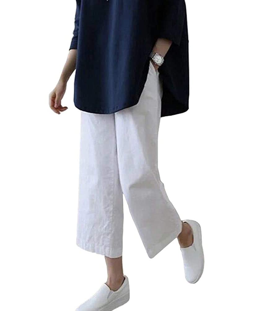 リネンワイドパンツ リネン パンツ レディース ボトムス ガウチョ 無地 ゆったり 麻 春夏 9分丈