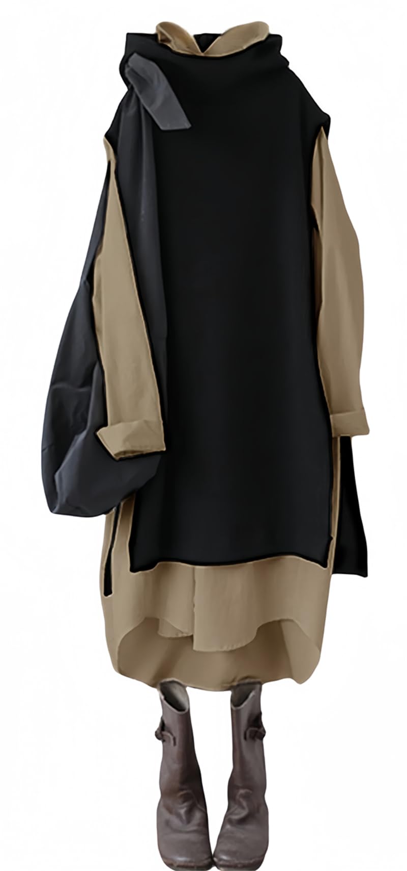 レディース 2点セット ロングベスト＆シャツワンピース セットアップ ワンピース ニットベスト ジレ マ..