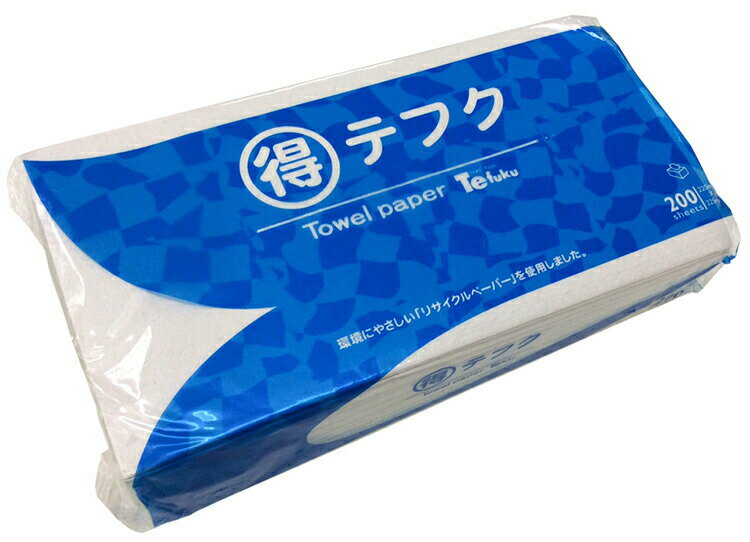 タオルペーパー まる得テフク 200枚 220×225mm レギュラー 60個セット 紙ウエス 油汚れ ペーパータオル 油取 紙タオル 使い捨て