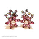 ヴィンテージアクセサリー パールラインストーン花イヤリング Vintage antique アンティーク ヴィンテージジュエリー コスチュームジュエリー ギフト プレゼント 【海外直輸入USED品】(4)