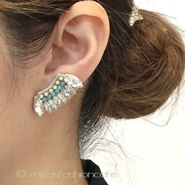 SPARKL スパークル イヤリング インディアン・ウィング ターコイズ×ホワイト×クリア ビジュー 大人女子 ギフト プレゼント 刺繍ジュエリー アクセサリー