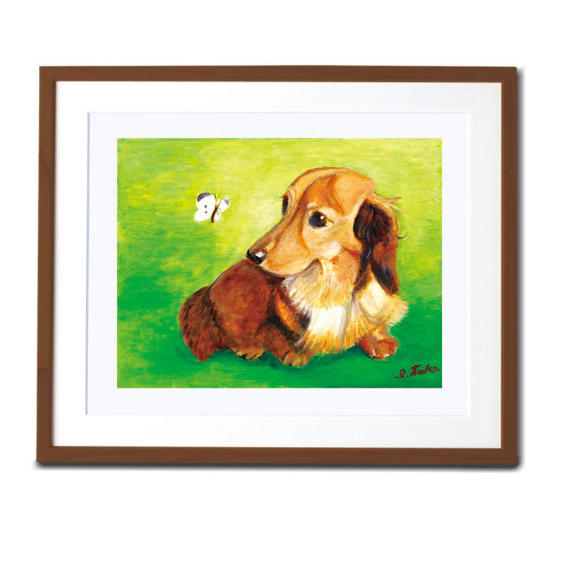 複製画 新品 額入り 障害者 アート ミニチュアダックスフンド 犬 絵画 ジークレー プリマグラフィ 飾る絵 インテリア 壁掛け 油絵 プレゼント 障がい者アー...