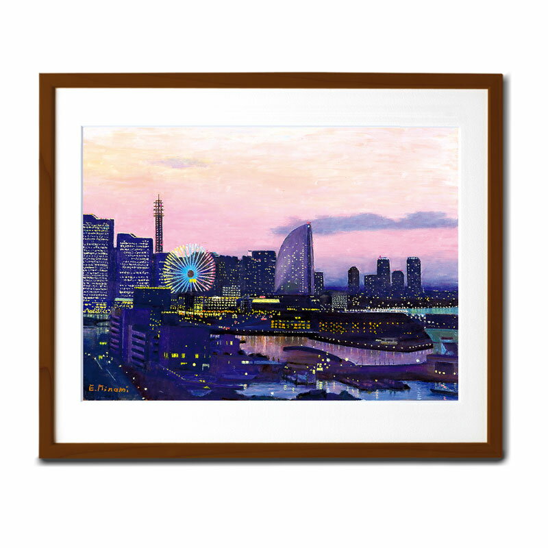 Rakuten - 複製画 新品 額入り 障害者 アート 【 横浜 Night View 】 海 絵画 ジークレー プリマグラフィ 飾る絵 インテリア 壁掛け 油絵 プレゼント 障がい者アート 送料無料