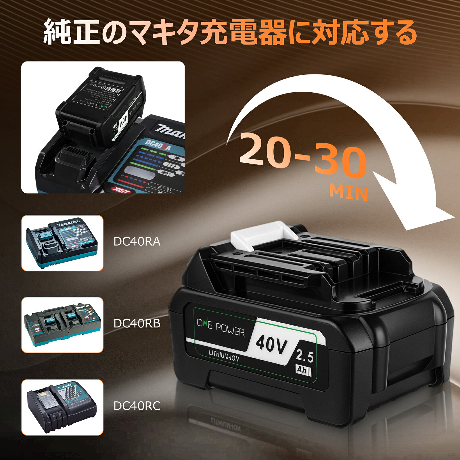 MFSHOPのマキタ 40V バッテリー 2.5Ah 互換 2500mAh BL4025 マキタ 40V DC40RA DC40RB DC40RC対応 マキタ電動工具 リチウムイオン電池 残量表示 PSE認証済｜アングル2