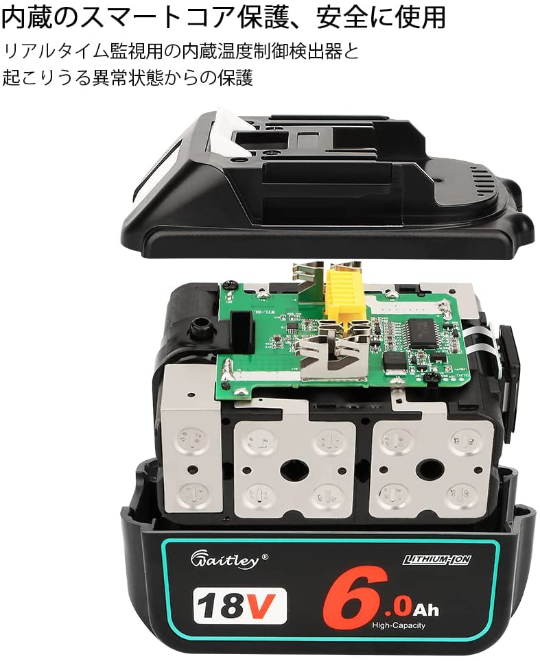Waitley �����ȥ� �ޥ��� 18V �Хåƥ꡼ �ߴ� BL1860B 6.0Ah �ޥ����Хåƥ꡼ 18V ������।����ߴ����� ��ư���������� �ǥ�������̻ؼ��դ� ��ǯ�ݾ��դ� 4�ĥ��å�