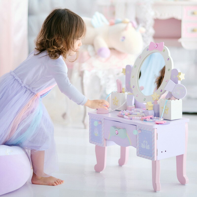 おままごとセット ドレッサー 木製おもちゃ《ドリーム ユニコーン ティアラドレッサー》 小物12点 マザーガーデン 子供ドレッサー 木製 ままごと 子供用ドレッサー 子ども 子供 4歳 3歳 女の子 クリスマス プレゼント 誕生日 お祝い キッズ メイクセット 3