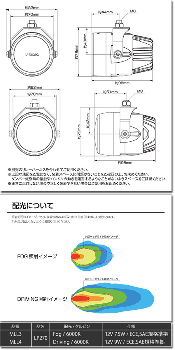 ★送料無料★PIAA/ピア LP270【MLL3/MLL4】2輪車専用 LEDランプ FOG/DRIVING ・耐震/...