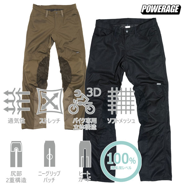 ★送料無料★POWERAGE PP-24132　アーリーライダースパンツ夏の救世主！圧倒的な風抜けのフルメッシュパンツ！ バイク/オートバイ/ジャケット /パワーエイジ 1