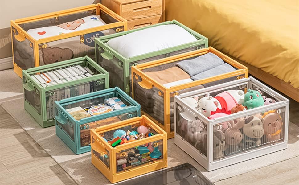 5面開き 折りたたみ 収納ボックス 40L 積み重ね ふた付き キャスター付き 収納ケース 前後扉付き 中身が見える プラスチックケース 全4色 部屋 衣類 小物 玩具 整頓 ym7002 mgcorp-10000008 キララインテリア サンプル画像2