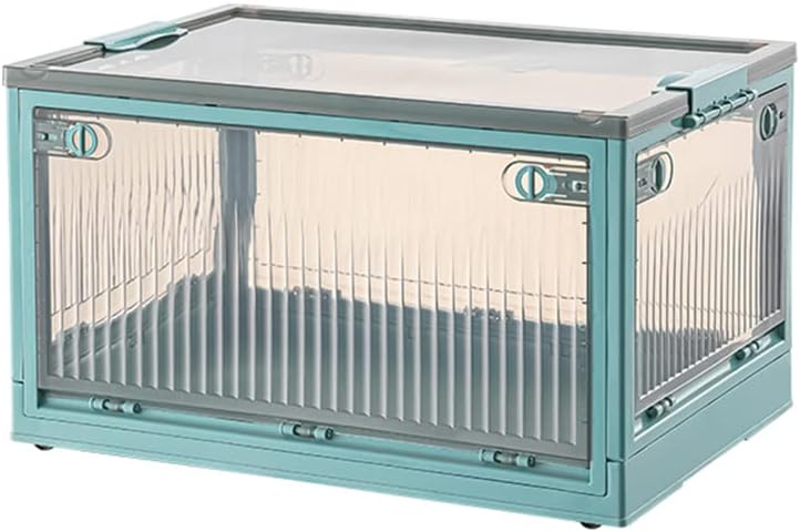 Rakuten - 5面開き 折りたたみ 収納ボックス 72L 積み重ね ふた付き キャスター付き 収納ケース 前後扉付き 中身が見える プラスチックケース 全4色 部屋 衣類 小物 玩具 整頓 ym7004